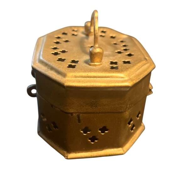 Vtg Brass Octagonal Cricket Trinket Incense Footed Box India - Picture 2 of 6